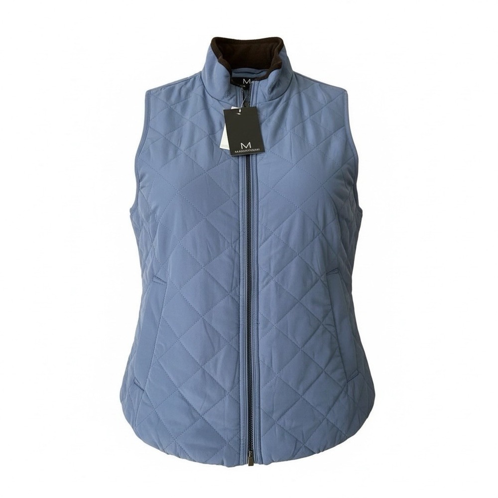 Magaschoni‎ Quilted Vest Small Women's Zipper Blue Classic Pockets Outdoor New
